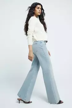 Джинсы Petite с высокой посадкой и широкими штанинами River Island, синий