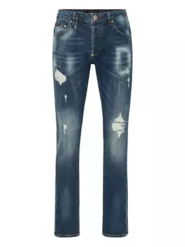 Джинсы Philipp Plein, украшенные стразами, синий