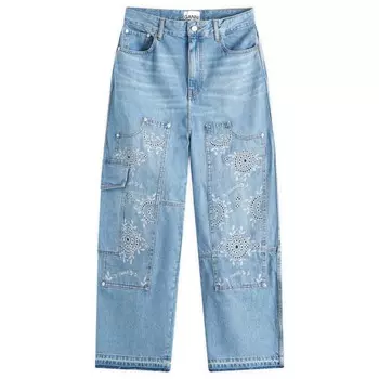 Джинсы плотника из английского денима с бродери Ganni, голубой