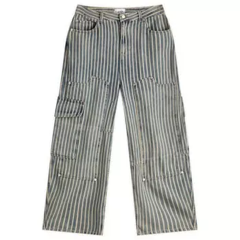 Джинсы плотника в светлую полоску Ganni, цвет soft chambray