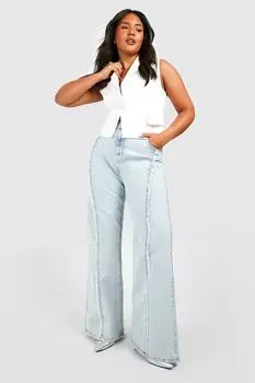 Джинсы plus acid wash с потертами и расклешенными деталями Boohoo, синий