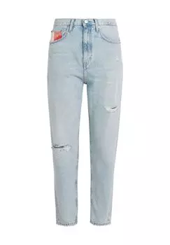 Джинсы потертые, этикетка, пять карманов, женские TOMMY Jeans, цвет Denim Light