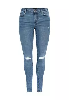 Джинсы потертые "Дана", пятикарманные, женские PIECES, цвет 184420 Medium Blu