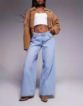 Джинсы Princess Polly Pearlisle с низкой посадкой и заклепками, широкие, светло-голубого цвета