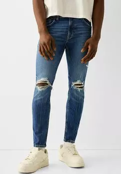 Джинсы приталенного кроя RIPPED Bershka, цвет dark blue