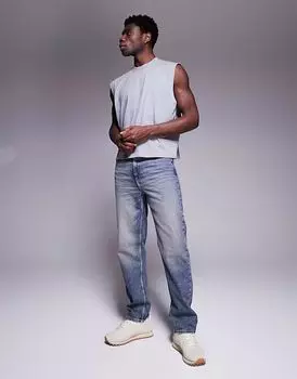 Джинсы прямого кроя ASOS DESIGN с винтажным оттенком, средне-синего цвета