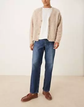 Джинсы прямого кроя ASOS DESIGN темно-синего цвета с эффектом винтажной стирки