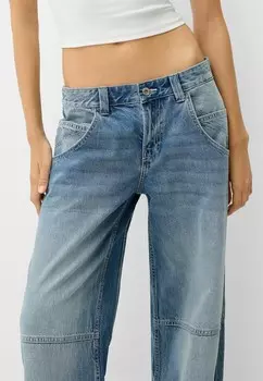 Джинсы прямого кроя BAGGY Bershka, темно-синий