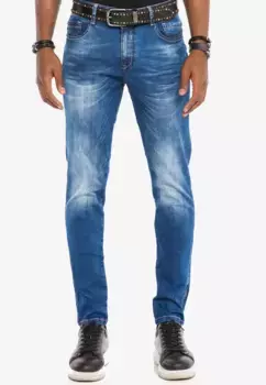 Джинсы прямого кроя Cipo & Baxx с эффектом потертости, синий