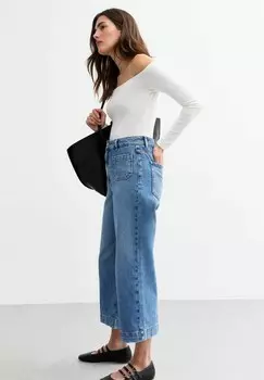 Джинсы прямого кроя CREASE FRONT PATCH POCKET WIDE LEG New Look, синий