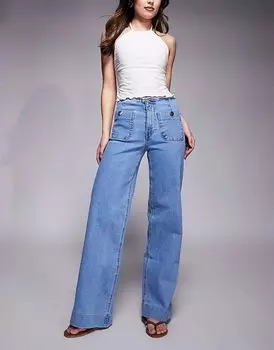 Джинсы прямого кроя D77 с пуговицами, средневыстиранные Stradivarius