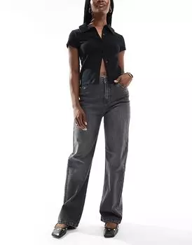 Джинсы прямого кроя DTT Liv dad темно-серого цвета Don't Think Twice