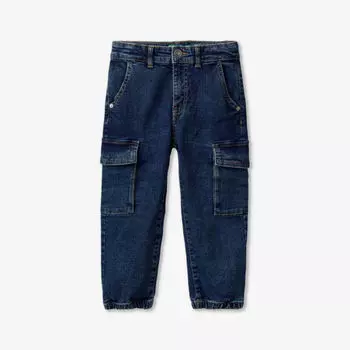 Джинсы прямого кроя из эластичного денима с накладными карманами stonewash 18 месяцев - 6 лет Benetton, синий