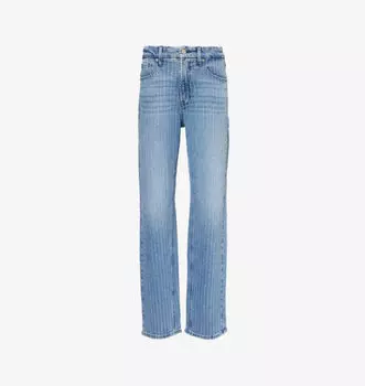 Джинсы прямого кроя из эластичного денима с высокой посадкой и отделкой стразами Good Icon Good American, индиго