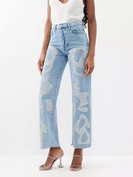 Джинсы прямого кроя из переработанного денима с нашивкой кристаллами Germanier, синий