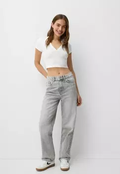 Джинсы прямого кроя MOM Bershka, серый