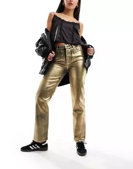 Джинсы прямого кроя River Island с золотистым покрытием