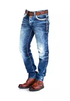 Джинсы прямого кроя с эффектом каменистой потертости CIPO & BAXX, синий