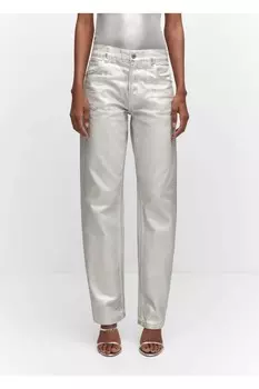 Джинсы прямого кроя с эффектом металлик Mango, серебряный