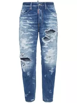 Джинсы прямого кроя с эффектом потертости DSQUARED2, синий