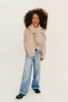 Джинсы прямого кроя с бантами ZARA, синий
