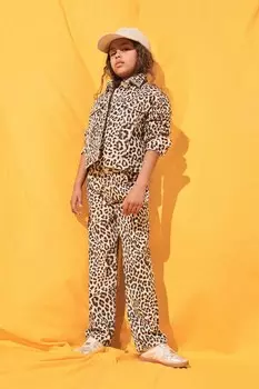 Джинсы прямого кроя с леопардовым принтом для девочек River Island, коричневый