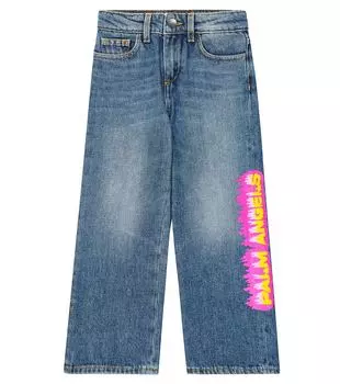 Джинсы прямого кроя с логотипом Palm Angels Kids, синий