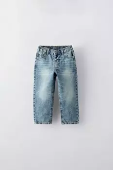 Джинсы прямого кроя с лозунгом ZARA, средне-синий