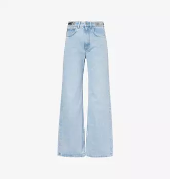 Джинсы прямого кроя с отделкой Disc-Embelled Rabanne, голубой