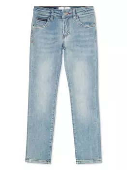 Джинсы прямого кроя с пятью карманами и логотипом Philipp Plein Junior, синий