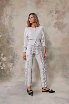 Джинсы прямого кроя с принтом под змеиную кожу Mint Velvet, бежевый