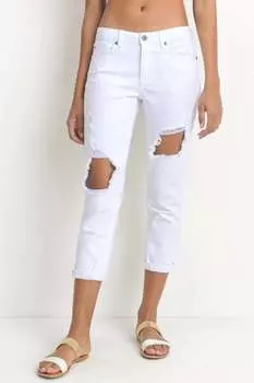 Джинсы прямого кроя с рваными краями белого цвета JUST BLACK DENIM