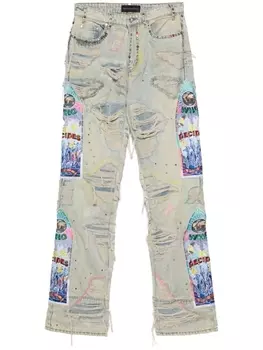 Джинсы прямого кроя с вышивкой Who Decides War, бежевый