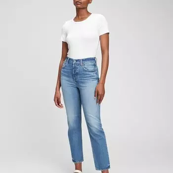 Джинсы прямого кроя с высокой посадкой Gap, синий