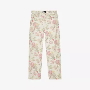 Джинсы прямого кроя с высокой посадкой из эластичного денима с цветочным принтом The Kooples, экрю