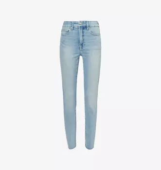 Джинсы прямого кроя с высокой посадкой из эластичного денима с необработанными манжетами и хорошей талией Good American, индиго