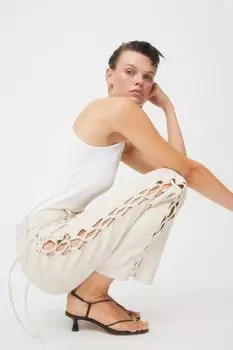 Джинсы прямого кроя с высокой шнуровкой H&M, сливочный