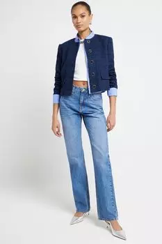 Джинсы прямого кроя с высокой талией без стрейча облегающего кроя River Island, синий