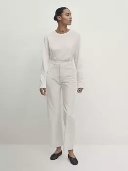 Джинсы прямого кроя с высокой талией Massimo Dutti, бежевый