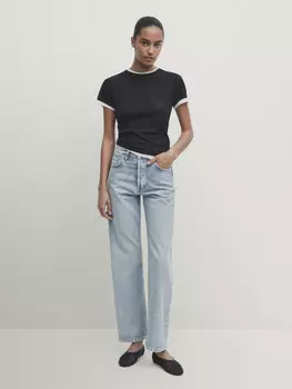 Джинсы прямого кроя с высокой талией Massimo Dutti, голубой