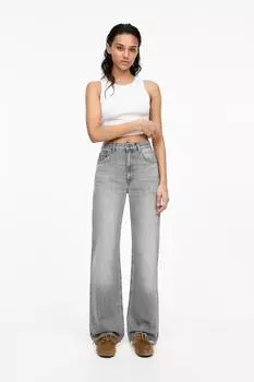 Джинсы прямого кроя с высокой талией Pull And Bear, серый