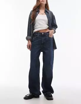 Джинсы прямого кроя с высокой талией, средне-синего цвета Mango