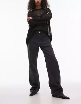 Джинсы прямого кроя со средней посадкой фиолетового цвета черного цвета Mango