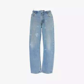 Джинсы прямого кроя со средней посадкой из переработанного денима с деконструированной талией Jean Vintage, синий