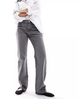 Джинсы прямого кроя со средней посадкой серого цвета Pull&Bear