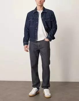 Джинсы прямого кроя со средней посадкой темно-синего цвета Mango