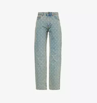 Джинсы прямого кроя средней посадки с лазерным принтом Moon Marine Serre, бежевый