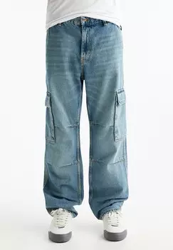 Джинсы прямого кроя STWD WITH MULTI-POCKETS PULL&BEAR, темно-синий деним