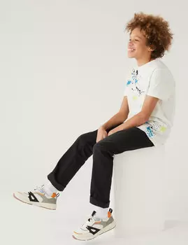 Джинсы прямого кроя The Jones из хлопка и стрейч (6–16 лет) Marks & Spencer, черный джинс