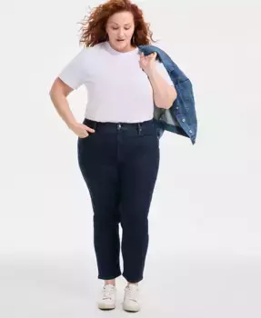 Джинсы прямого кроя укороченные с высокой посадкой больших размеров Style & Co, синий